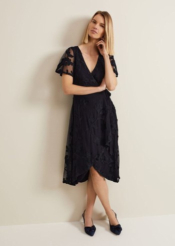 Phase Eight Clara Tapework Wrap Dress Navy USA | 7413685-BP